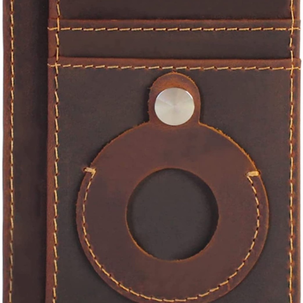 NEW Dark Brown Vintage Commerce Genuine Leather Airtag Holder Wallet - - Picture 2 of 8
